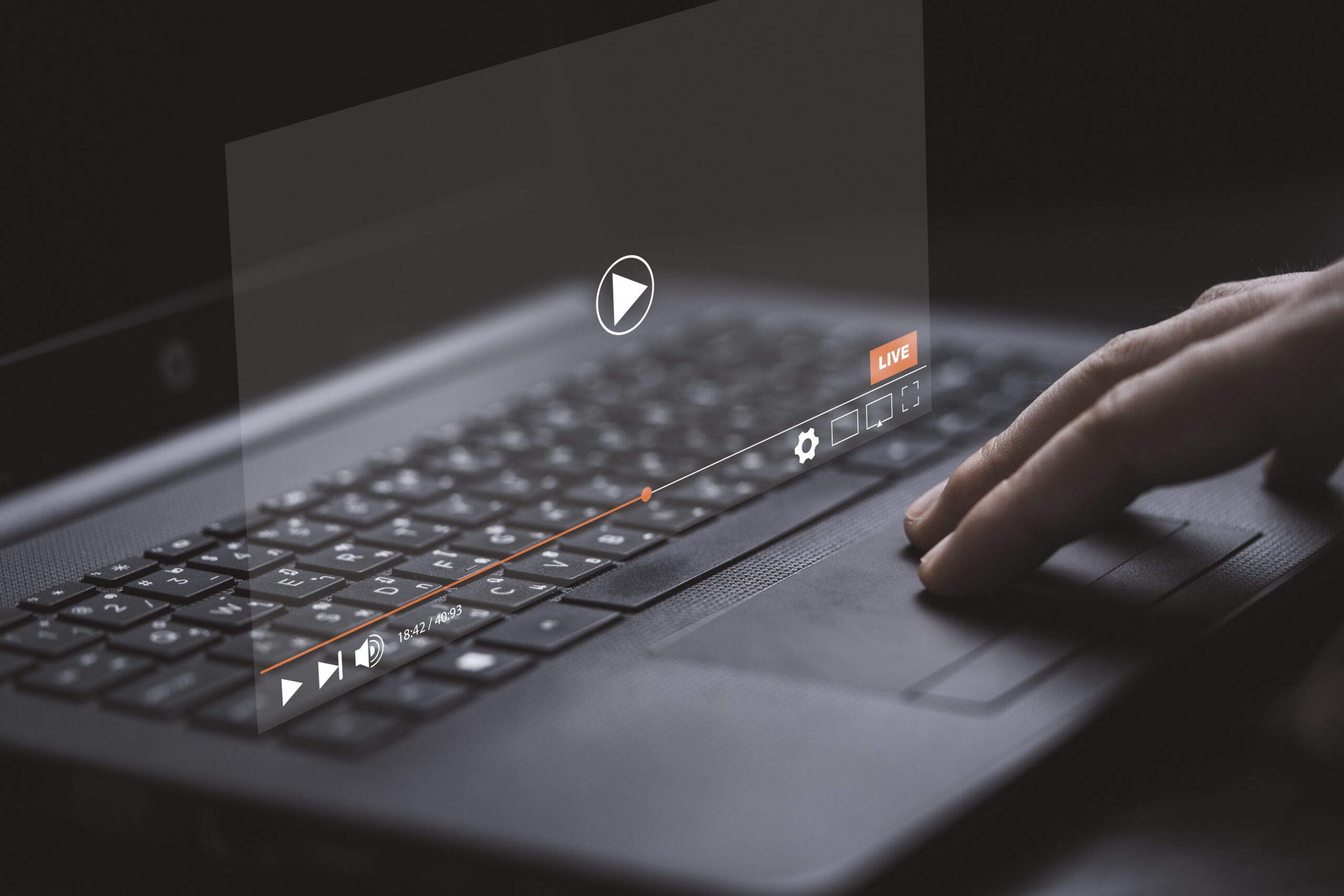 Man use laptop computer to watching and live streaming window for Video streaming on internet and multimedia technology concept.